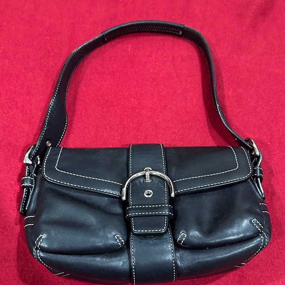 Coach Black Leather Shoulder Bag with Stitching - Picture 10 of 12